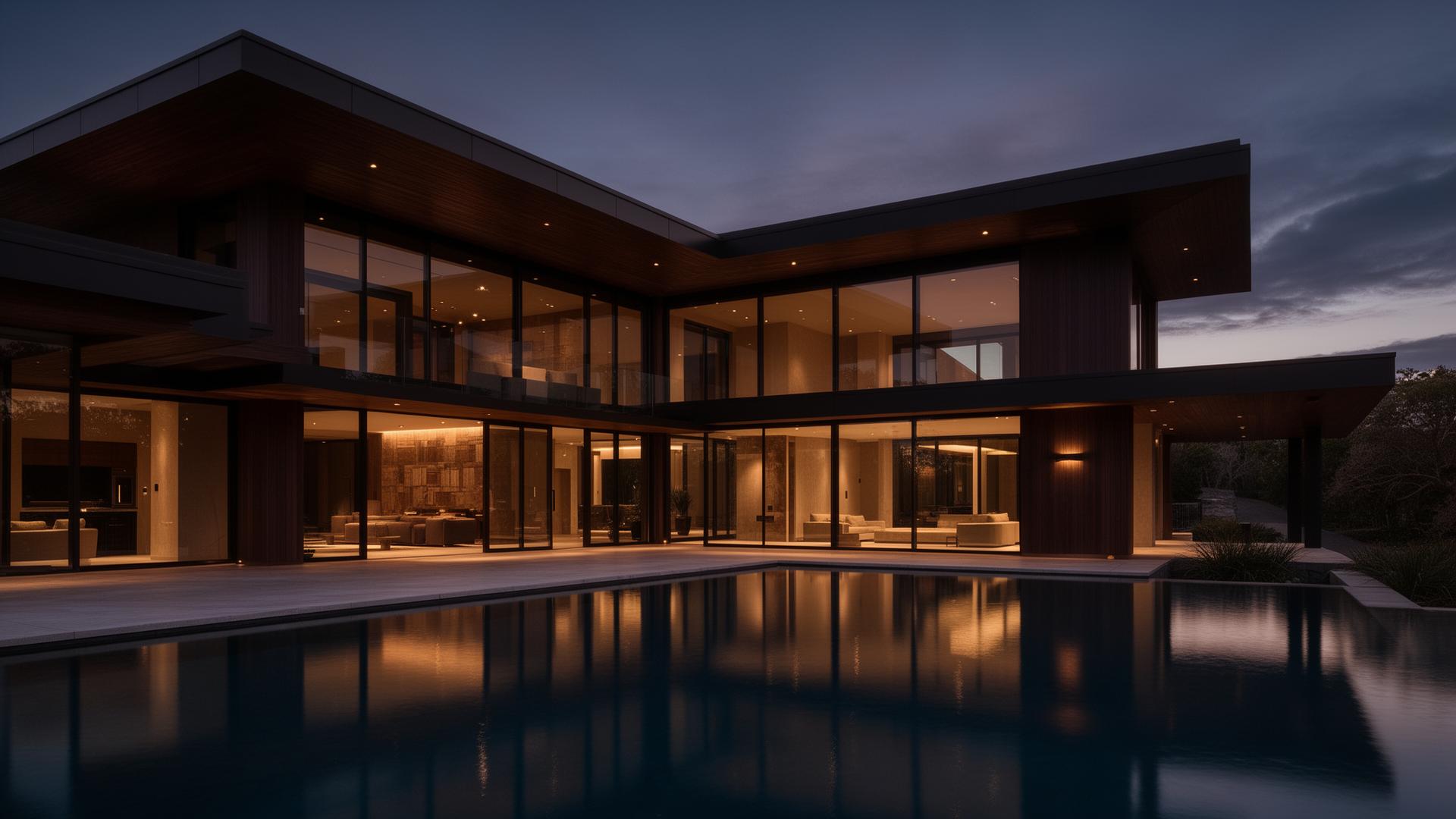 Luxury modern home at twilight